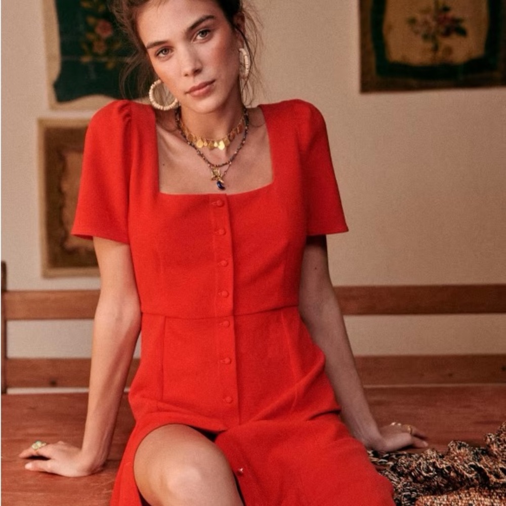 Sezane Red Midi Dress